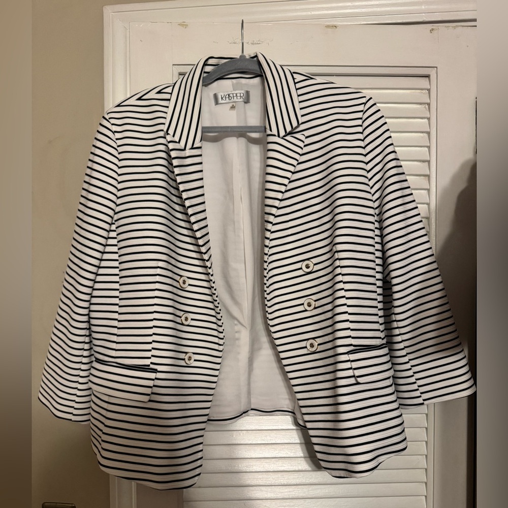 Kasper Black and White Striped Blazer. Worn once
